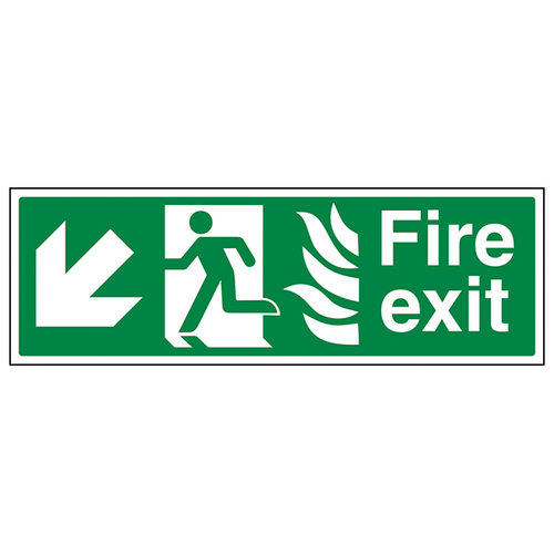 Fire Exit Arrow Down Left Safety Sign NHS For Hospitals