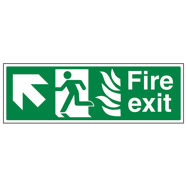 NHS Fire Exit Arrow Up Left Safety Sign Hospitals Compliant