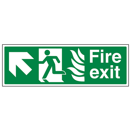NHS Fire Exit Arrow Up Left Safety Sign Hospitals Compliant