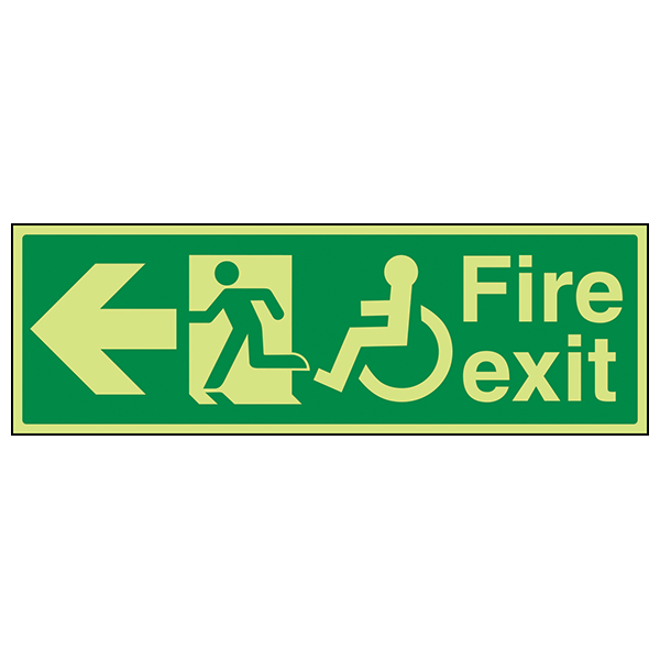 GITD Accessible Fire Exit Arrow Left Safety Sign For Staff