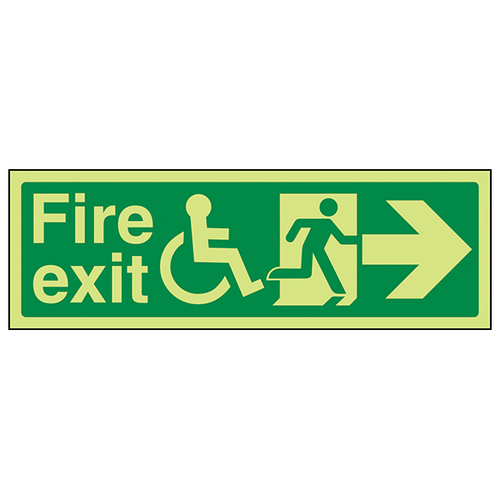 GITD Wheelchair Fire Exit Arrow Right Emergency Safety Sign