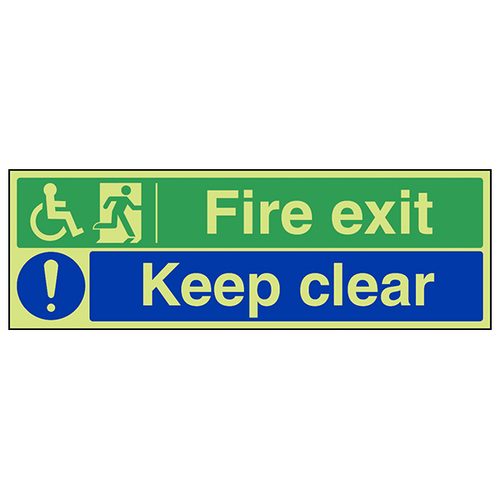 GITD Wheelchair Fire Exit Keep Clear Safety Sign For Use