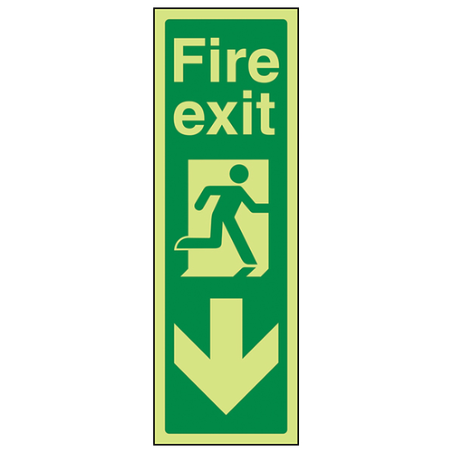 GITD Glow Fire Exit Arrow Down Safety Sign For Buildings