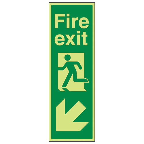 GITD Fire Exit Arrow Down Left Safety Sign Essential