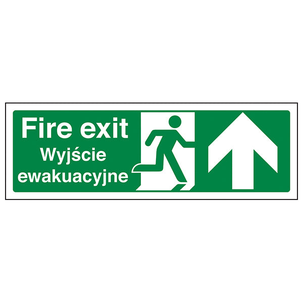 Fire Exit Arrow Up Safety Sign Bilingual English Polish