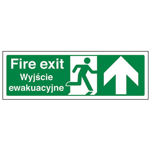 Fire Exit Arrow Up Safety Sign Bilingual English Polish