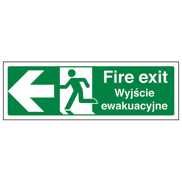 Bilingual Fire Exit Arrow Left Safety Sign For Workplaces