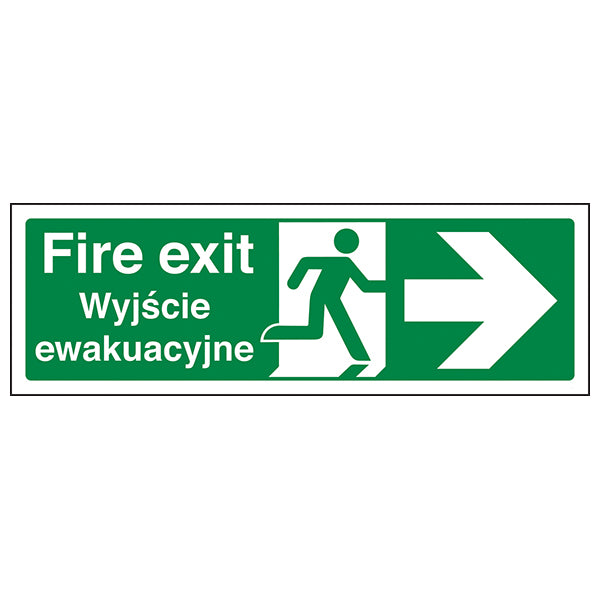 Fire Exit Arrow Right Polish English Safety Sign Durable