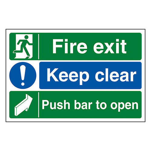 Fire Exit Keep Clear Push Bar To Open Safety Sign Facility