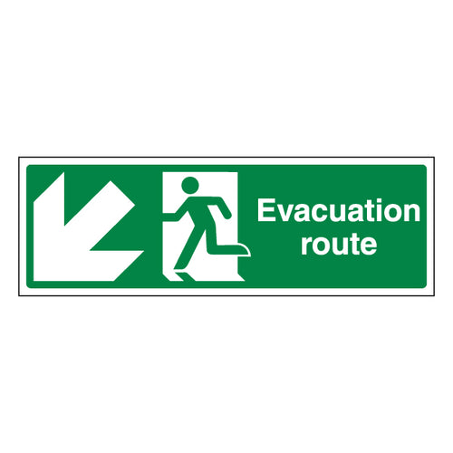 Evacuation Route Arrow Down Left Official Safety Sign Clear