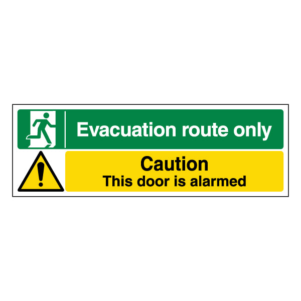 Evacuation Route Alarmed Door Safety Sign For Facilities