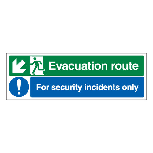 Evacuation Route Arrow Down Left Safety Sign For Facilities
