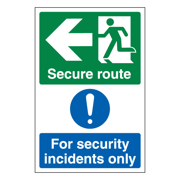 Secure Route Arrow Left Safety Sign For Premises Staff