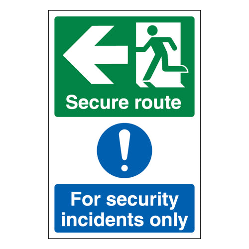 Secure Route Arrow Left Safety Sign For Premises Staff