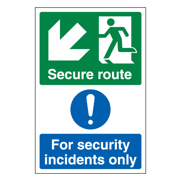 Secure Route Evacuation Safety Sign Left ProtectUK Sites