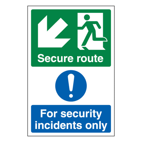 Secure Route Evacuation Safety Sign Left ProtectUK Sites