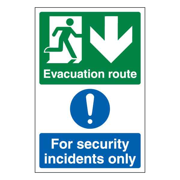 Evacuation Route Arrow Down Safety Sign ProtectUK For Staff