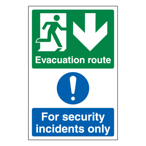 Evacuation Route Arrow Down Safety Sign ProtectUK For Staff
