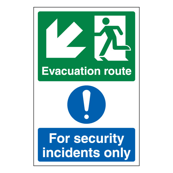 Evacuation Route Arrow Down Left Safety Sign For Workplaces