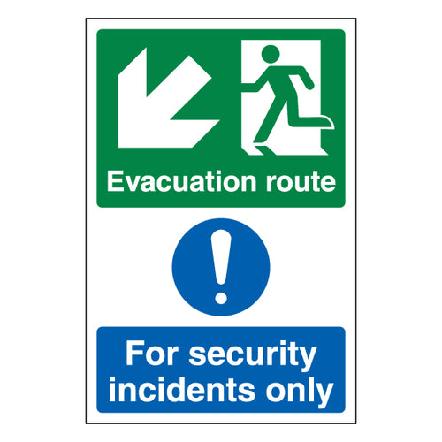 Evacuation Route Arrow Down Left Safety Sign For Workplaces