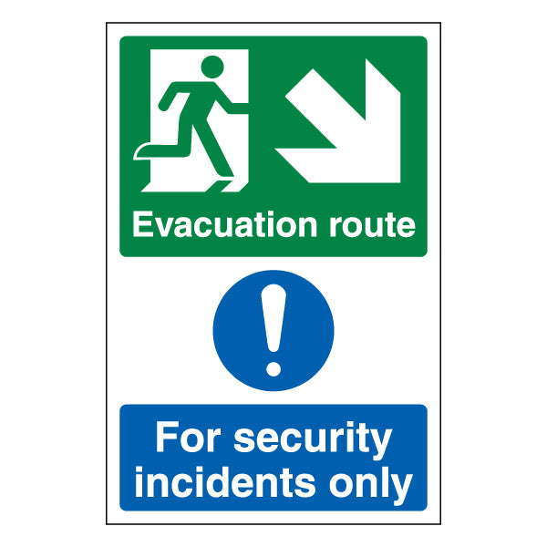 Evacuation Route Arrow Down Right Safety Sign For Staff