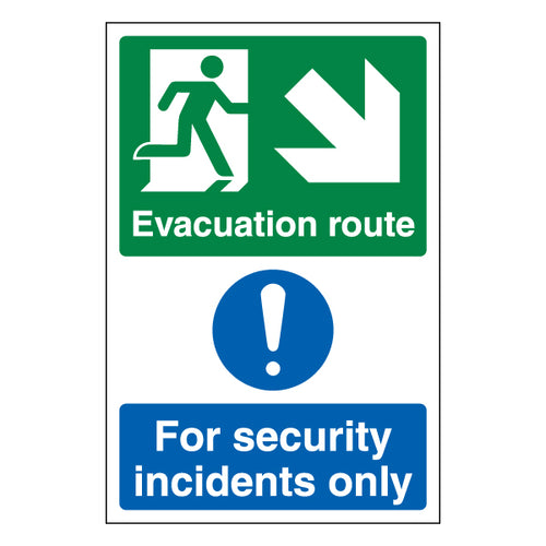 Evacuation Route Arrow Down Right Safety Sign For Staff