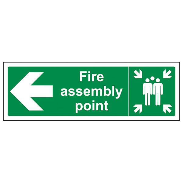Fire Assembly Point Arrow Left Safety Sign EN ISO Staff