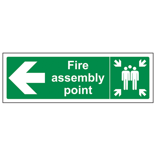Fire Assembly Point Arrow Left Safety Sign EN ISO Staff