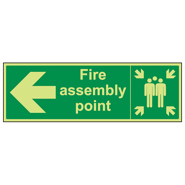 GITD Fire Assembly Point Safety Sign Left Arrow Workplace