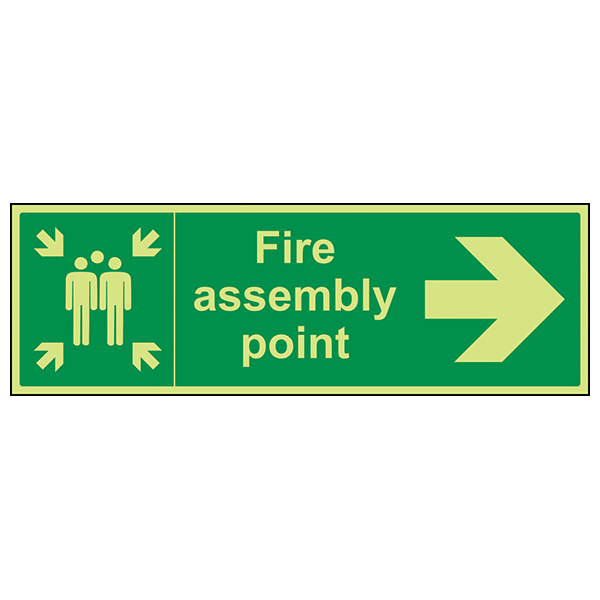 GITD Fire Assembly Point Arrow Right Safety Sign For Staff