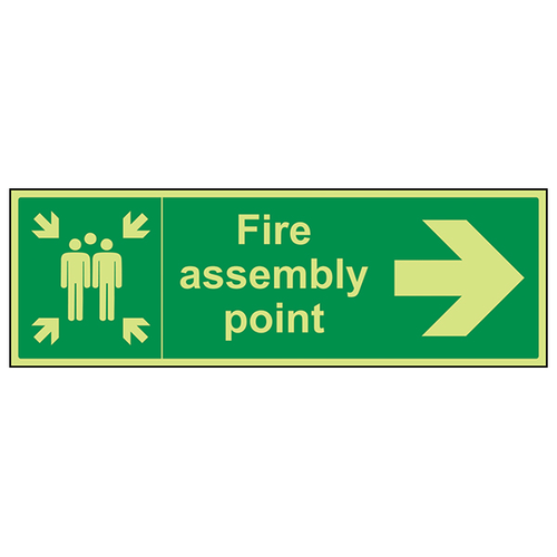 GITD Fire Assembly Point Arrow Right Safety Sign For Staff