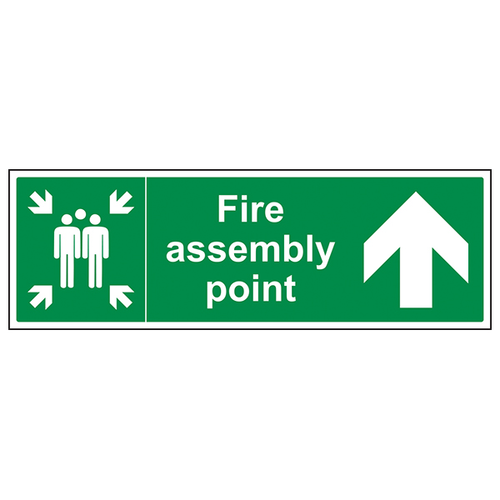 Fire Assembly Point Safety Sign Arrow Up Clear For Staff