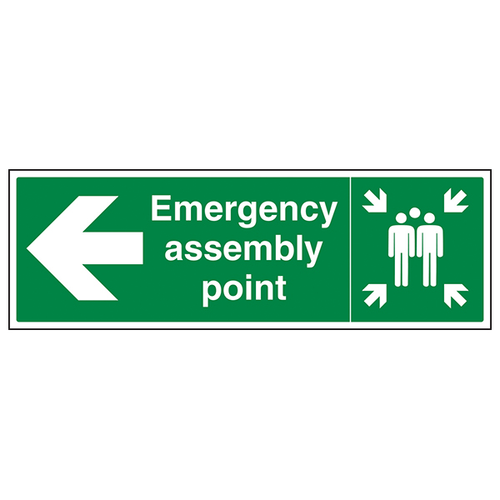 Emergency Assembly Point Arrow Left Safety Sign For Staff