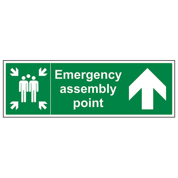 Emergency Assembly Point Up Arrow Safety Sign For Workplace