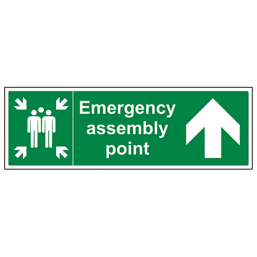 Emergency Assembly Point Up Arrow Safety Sign For Workplace