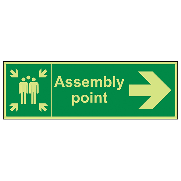 GITD Assembly Point Safety Sign Arrow Right Visible Staff