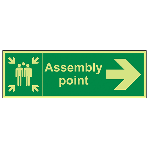 GITD Assembly Point Safety Sign Arrow Right Visible Staff