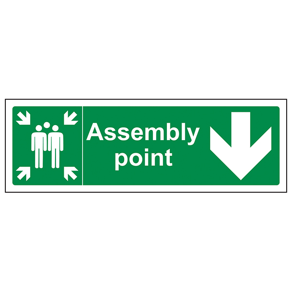 Assembly Point Arrow Down Safety Sign Clear Refuge Staff