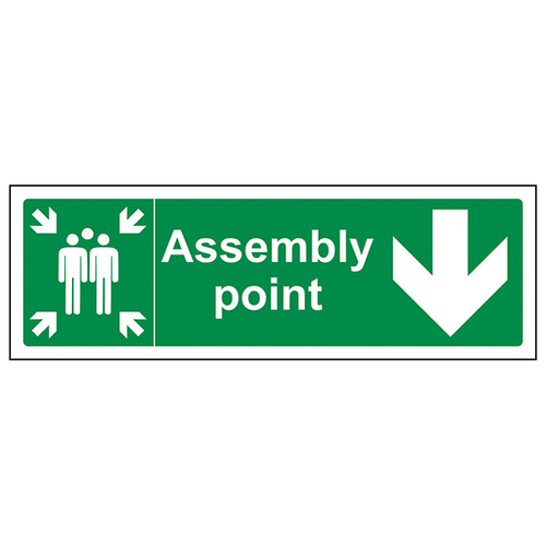 Assembly Point Arrow Down Safety Sign Clear Refuge Staff