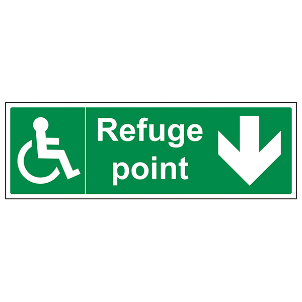 Refuge Point Arrow Down Durable Safety Sign For Buildings