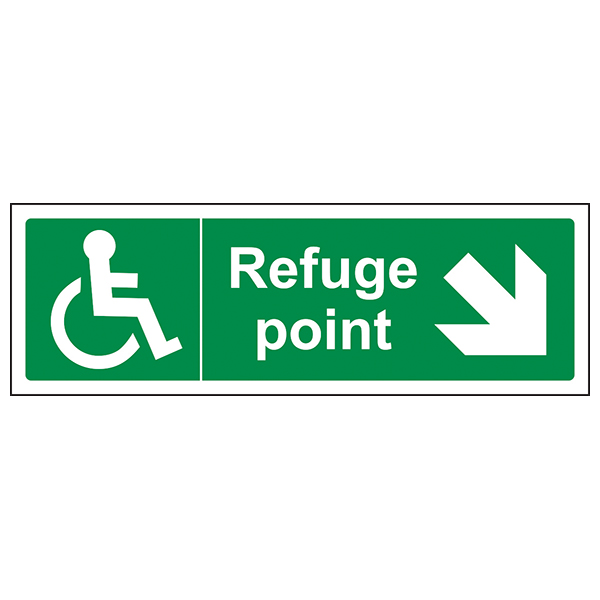 Refuge Point Arrow Down Right Safety Sign For Worksites