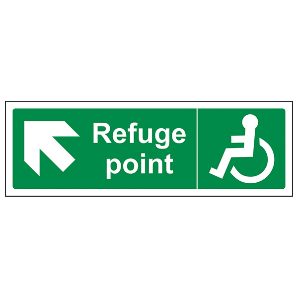 Refuge Point Arrow Up Left Safety Sign Durable Emergency