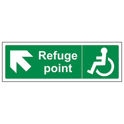 Refuge Point Arrow Up Left Safety Sign Durable Emergency