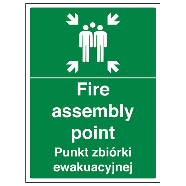 Bilingual Fire Assembly Point Safety Sign Clear Workplace