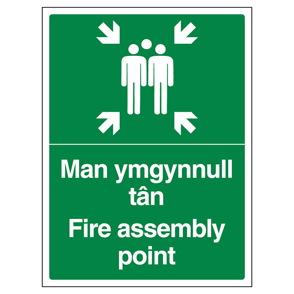Fire Assembly Point Safety Sign Bilingual Welsh For Staff
