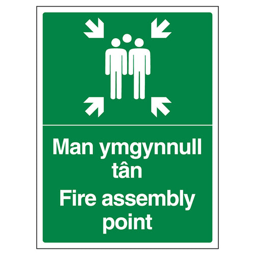Fire Assembly Point Safety Sign Bilingual Welsh For Staff