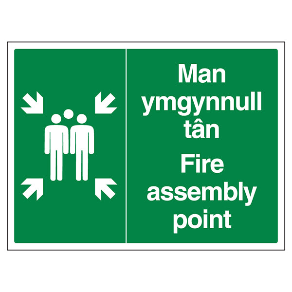 Fire Assembly Point Safety Sign Bilingual Durable For Staff
