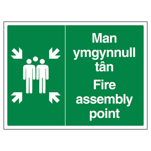 Fire Assembly Point Safety Sign Bilingual Durable For Staff