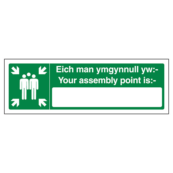 Assembly Point Safety Sign Welsh English Compliant Durable