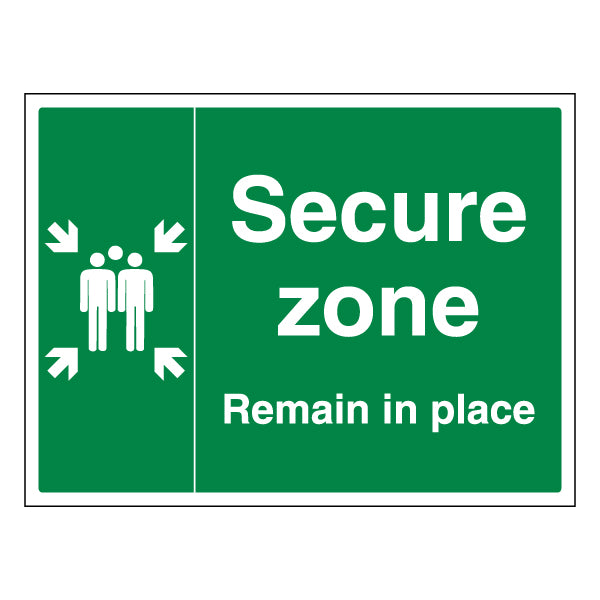 Secure Zone Remain In Place Safety Sign Official For Staff